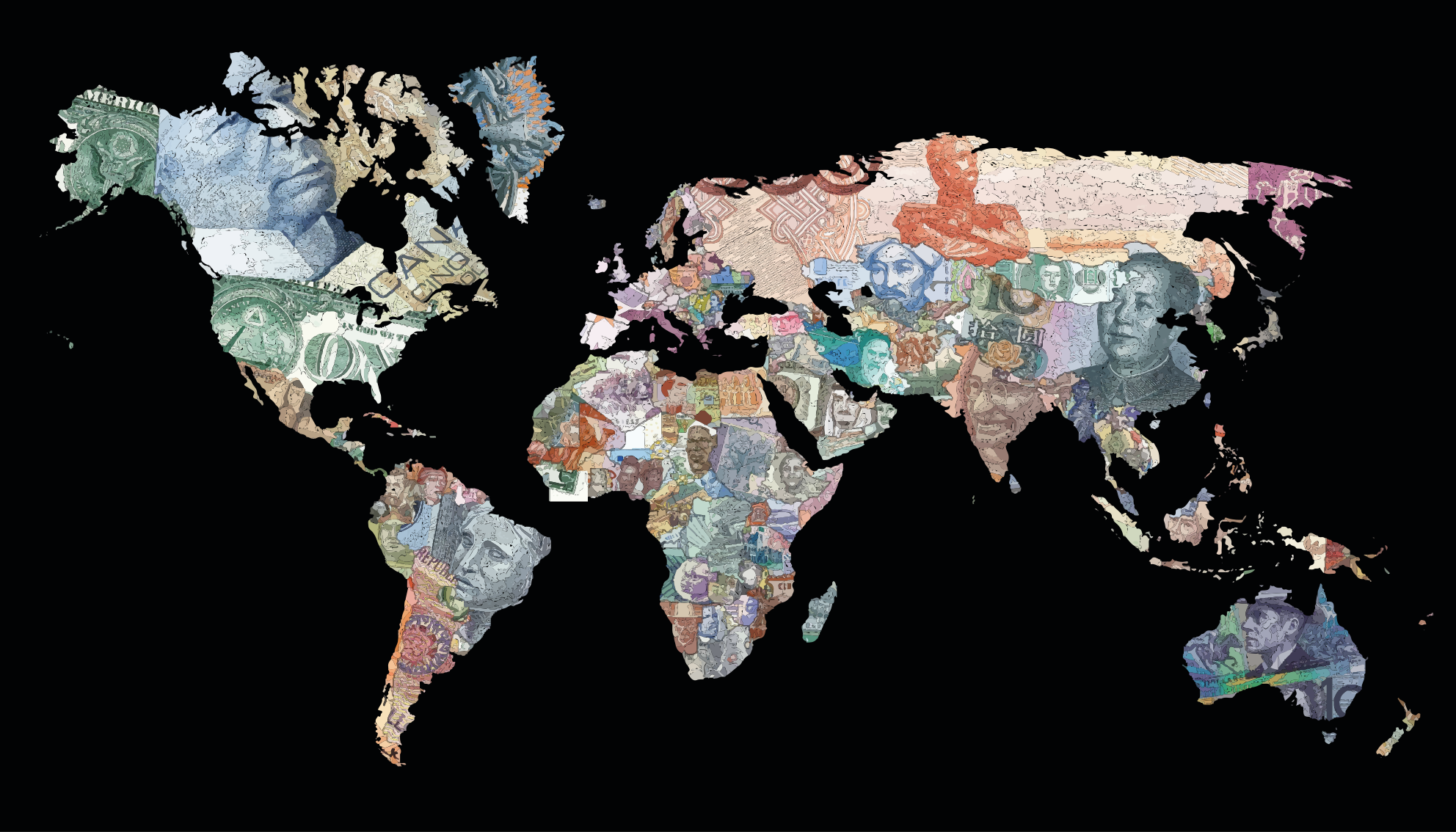 Global Currency Chart world map vinyl rug - TenStickers