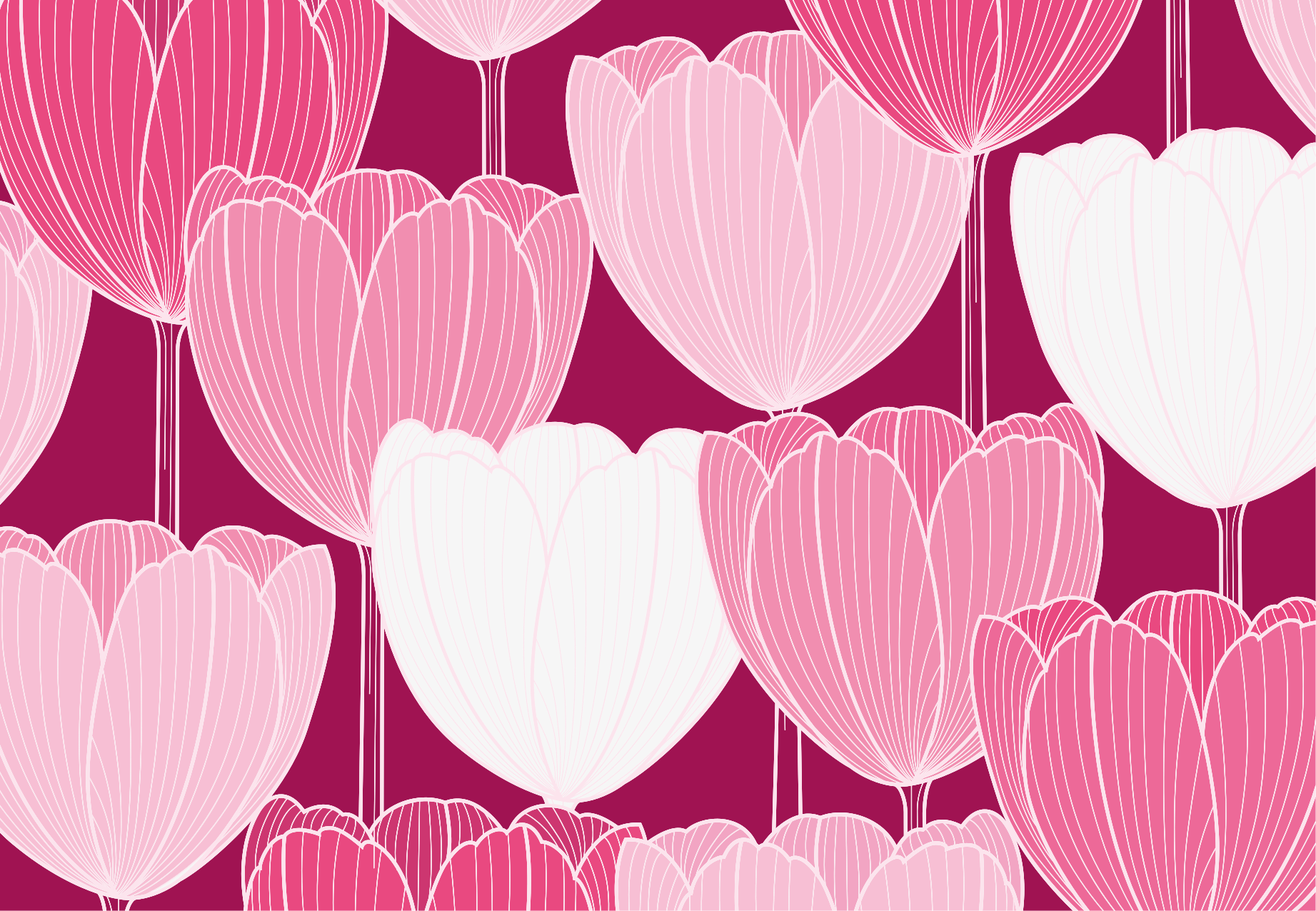 Pink tulip elements floral vinyl rug - TenStickers