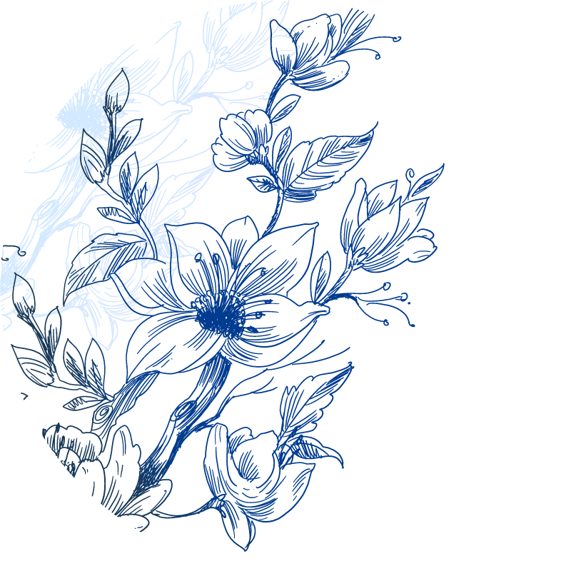 Blue botanical sketch floral vinyl rug - TenStickers