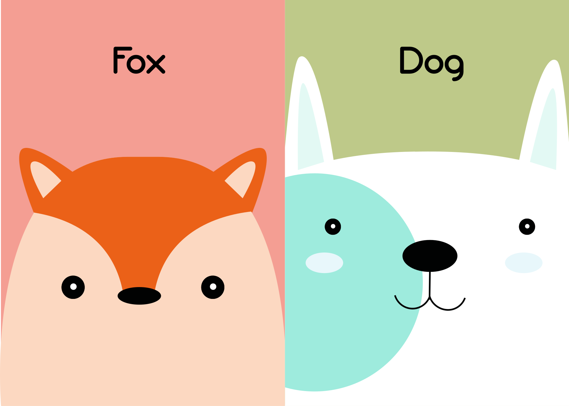 Fox and dog faces kids vinyl rug - TenStickers