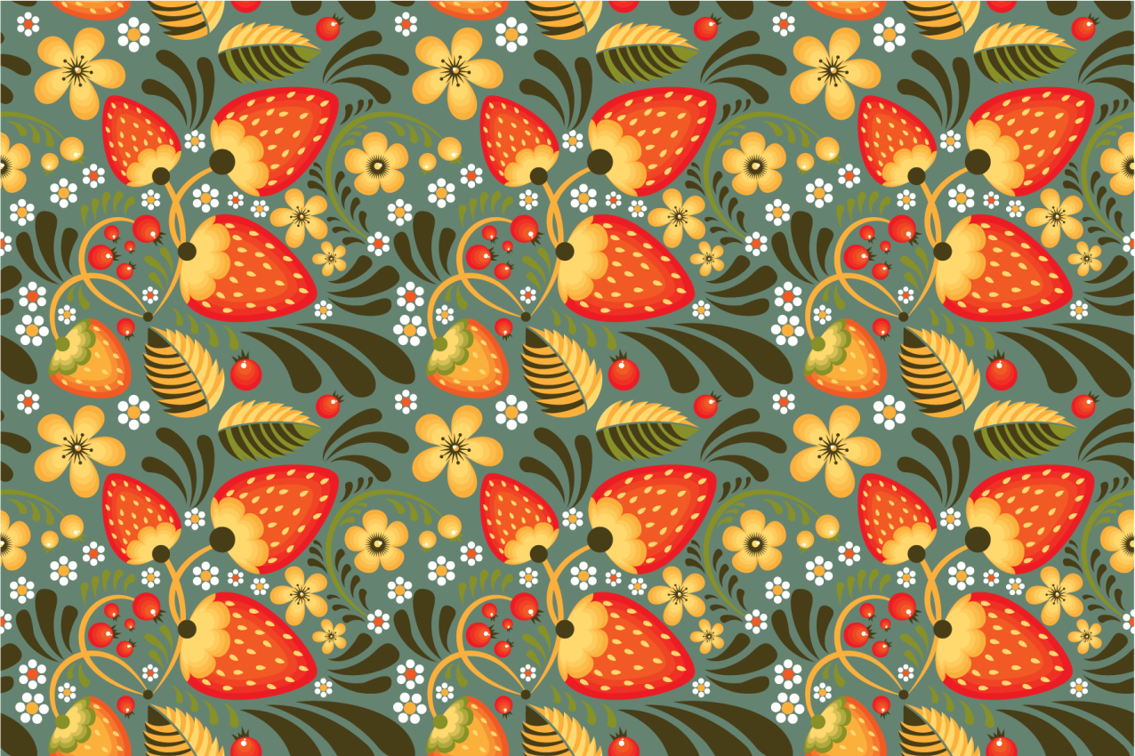 Russian strawberries and green plants rug - TenStickers
