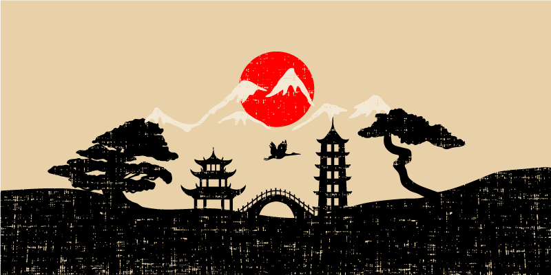 Japanese Garden silhouette modern rug - TenStickers