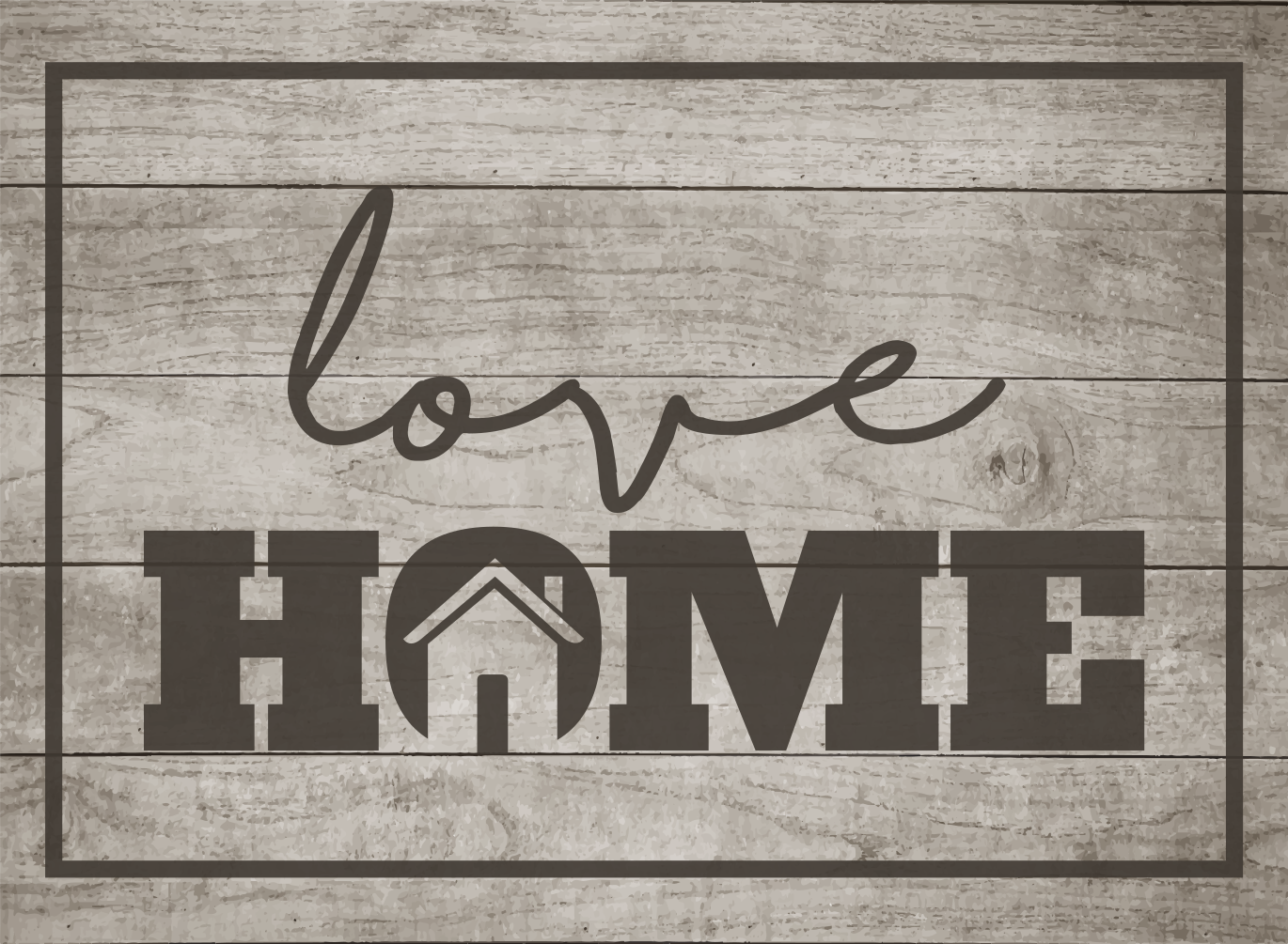 Love home on gray wooden plank custom rug - TenStickers