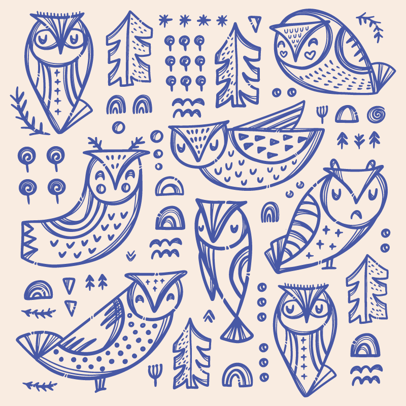 WHIMSICAL OWL PATTERNS kids vinyl rug - TenStickers