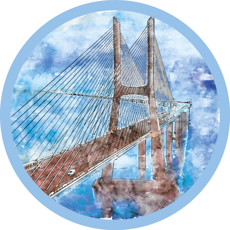 Bridge lisbon portugal watercolor circular rug - TenStickers