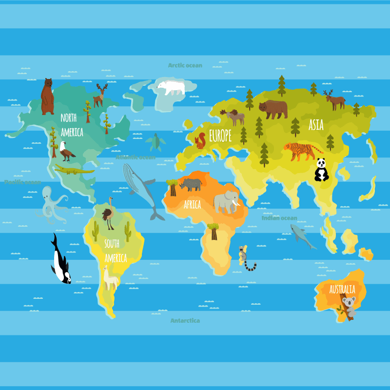 Blue striped map world map vinyl rug - TenStickers