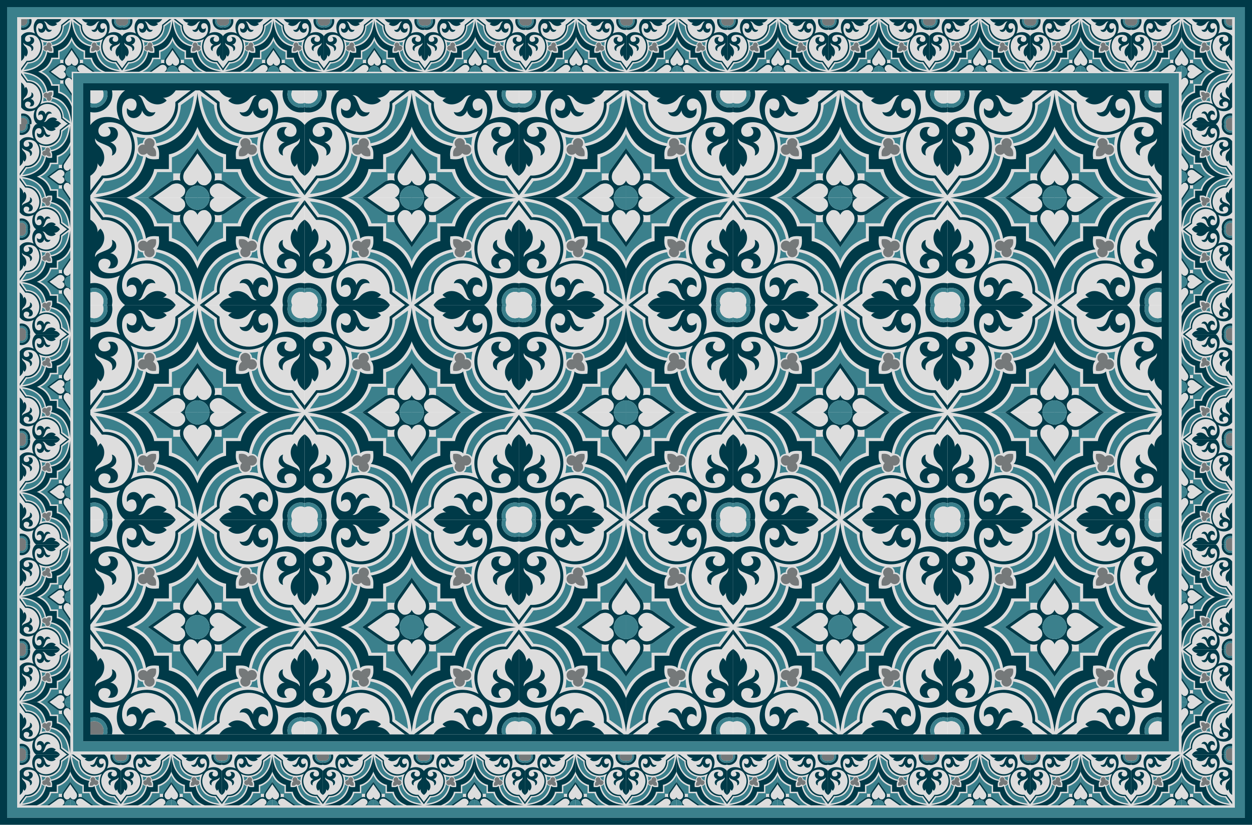 Elegant Blue Motif tile vinyl rug - TenStickers