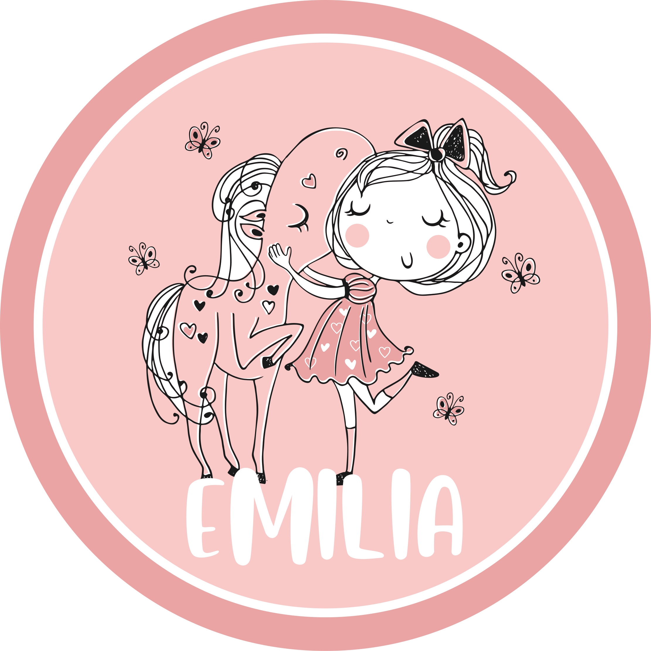 Girl and horse with name teen vinyl rug - TenStickers