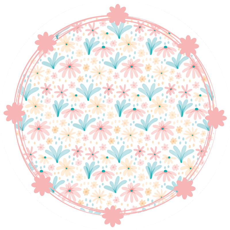 Pastel color flower pattern circular rug - TenStickers