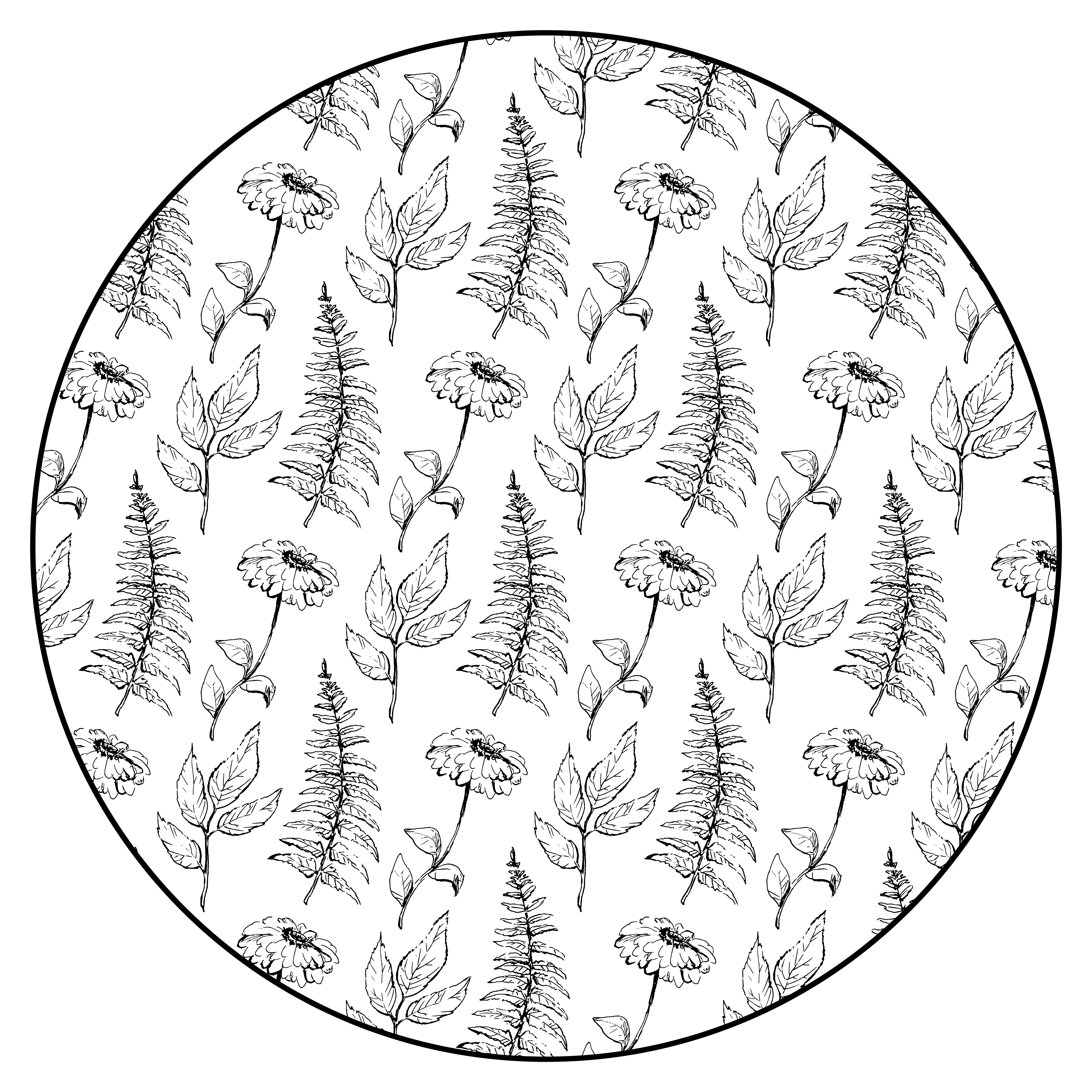 Floral Black Outline circular vinyl rug - TenStickers