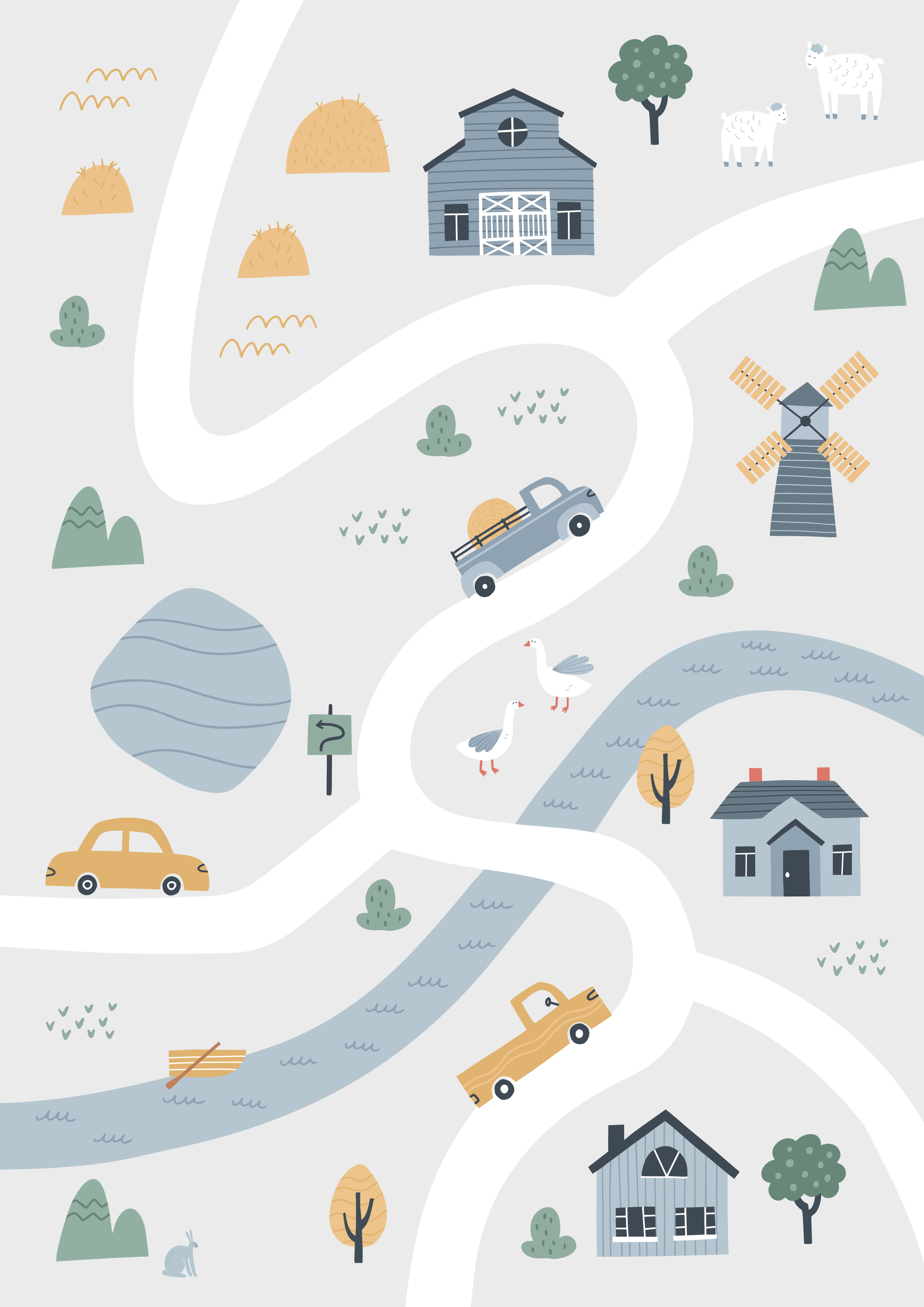 Playful Roadway Design toy car mat - TenStickers