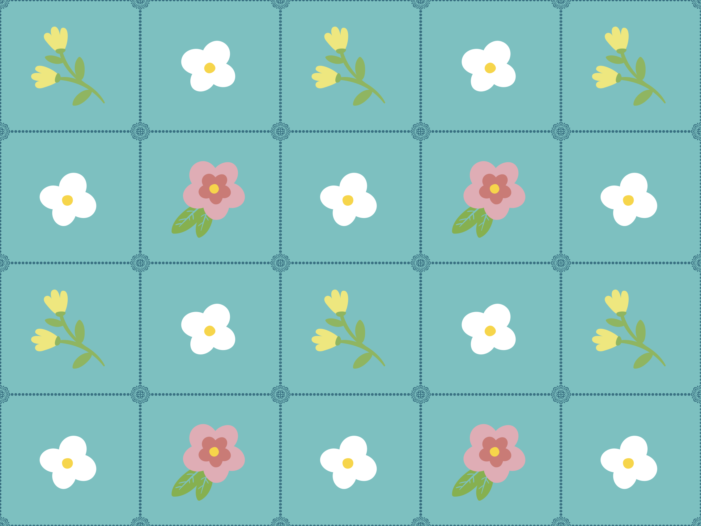 Floral Tile Pattern floral rug - TenStickers