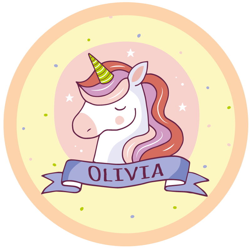 unicorn profile with customisable name circular rug - TenStickers