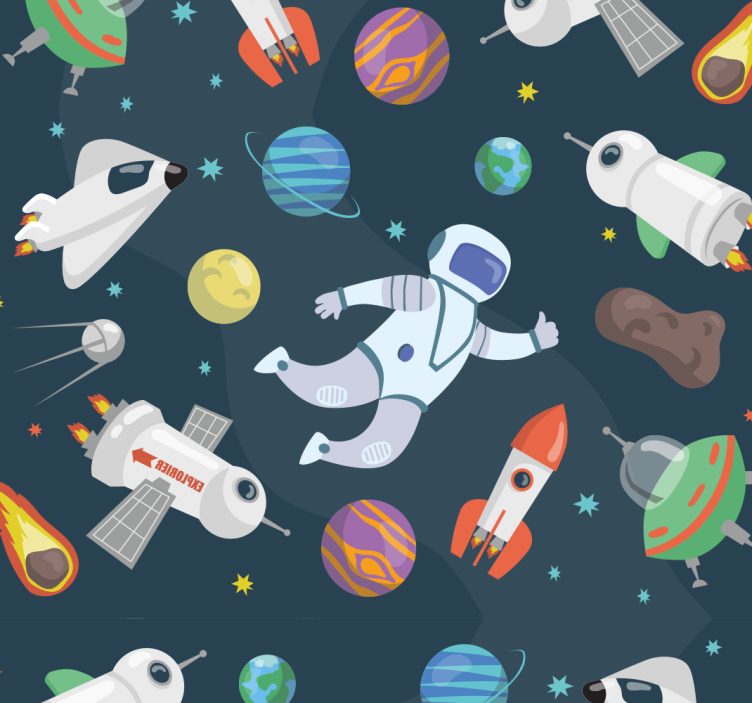 Space adventure wallpaper childrens room - TenStickers
