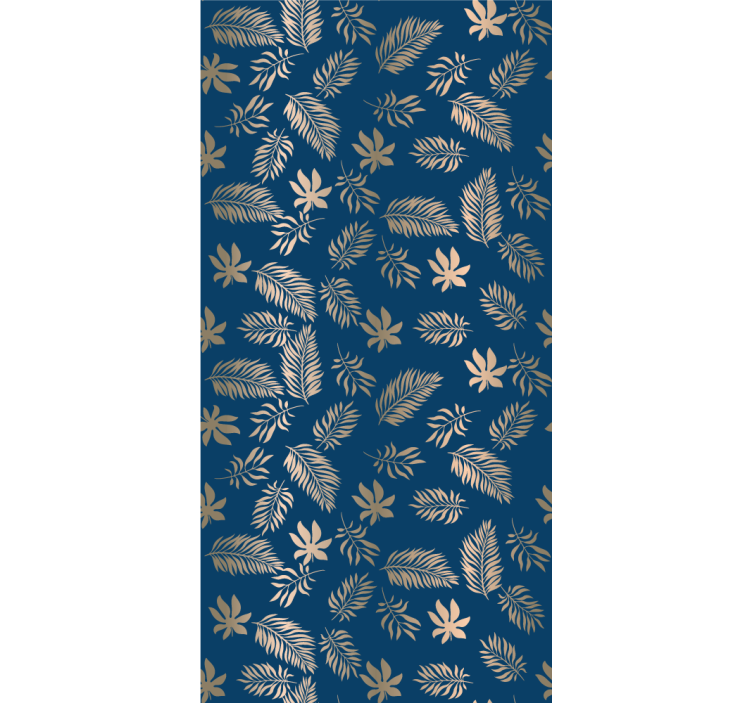 Golden pattern on navy background leaves wallpaper - TenStickers