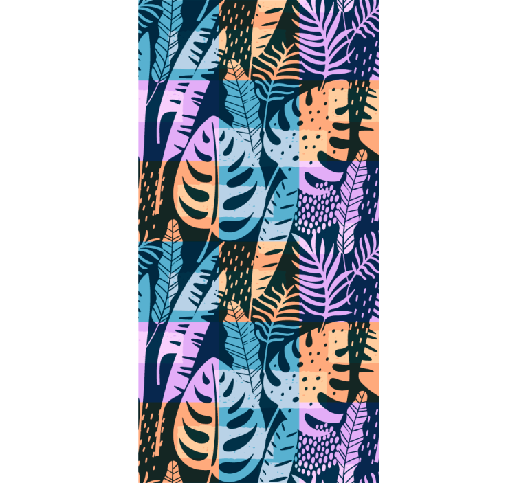 Tropical colored art leaves wallpaper - TenStickers