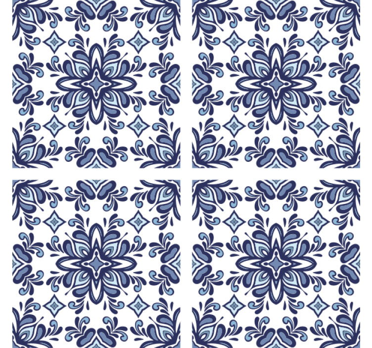 Tile effect wallpaper in blue moroccan style - TenStickers