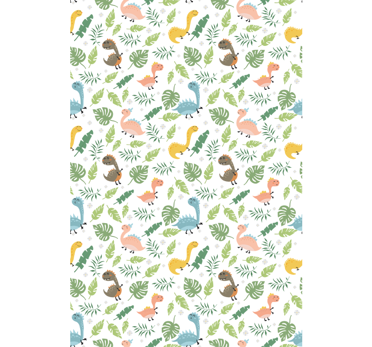 Dinosaurs wallpaper in a pastel forest pattern - TenStickers