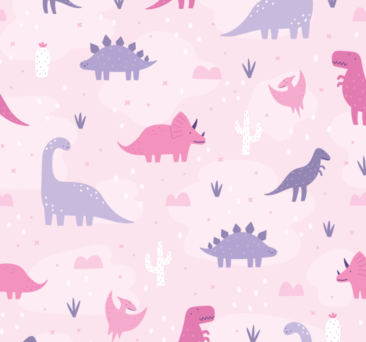 Dinosaurs wallpaper on a pink background - TenStickers