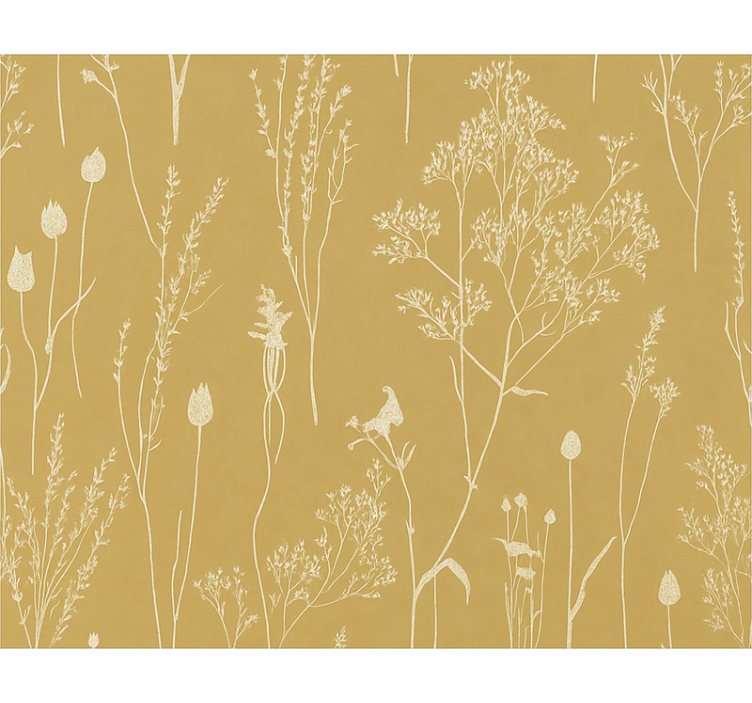 Living area wallpaper ocher nordic floral design - TenStickers