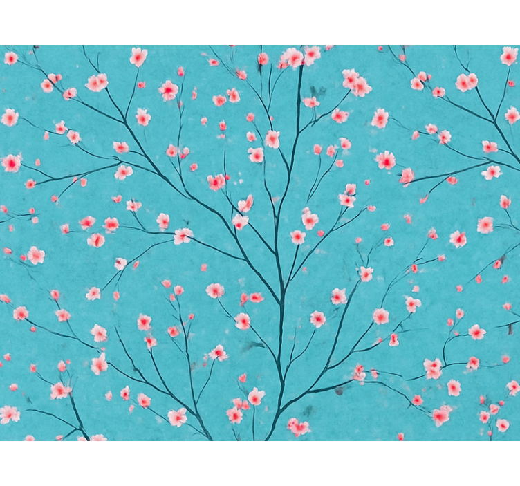 Flowers wallpaper teal cherry blossoms - TenStickers