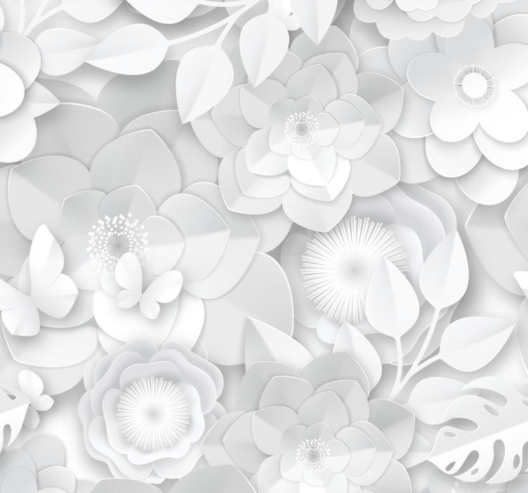 3D white flowers wallpaper - TenStickers