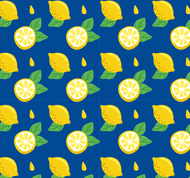 Blue and yellow lemon pattern kitchen wallpaper - TenStickers