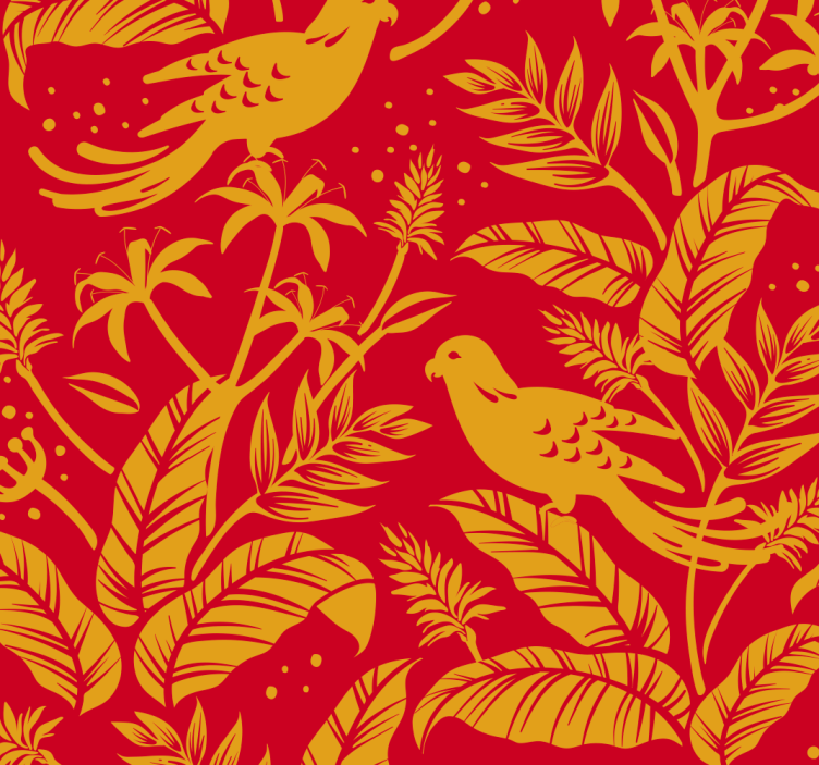 Botanical Bird Motif leaves wallpaper - TenStickers