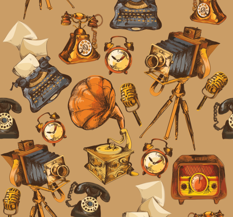 Vintage Object Collage retro wallpaper - TenStickers