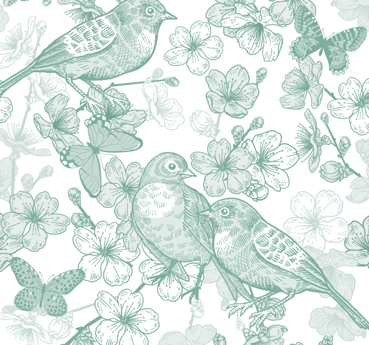 Floral Avian Motif birds in wallpaper - TenStickers
