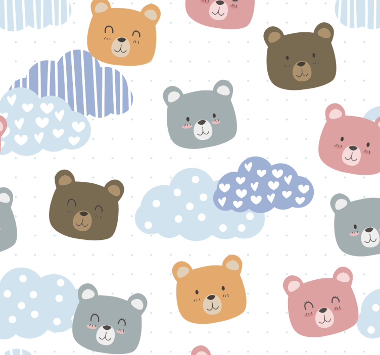 Cartoon Bears Clouds cats wallpaper - TenStickers