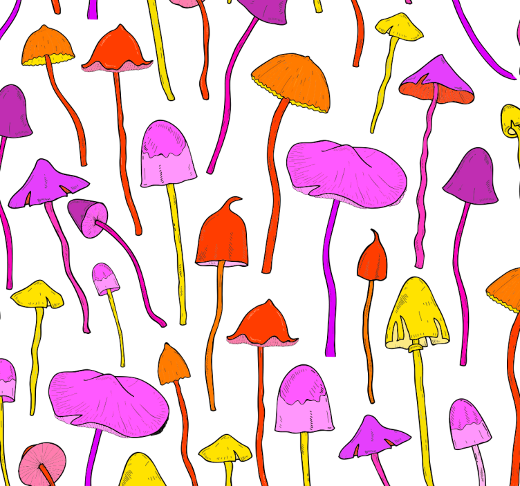 Funky Mushroom Pattern art wallpaper - TenStickers