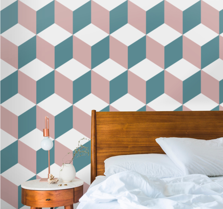 3D cube arrangement wallpaper geometric - TenStickers