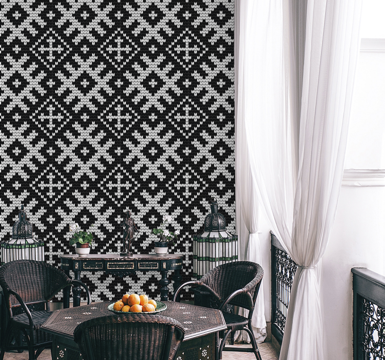 Black and white Christmas pattern geometric wallpaper - TenStickers
