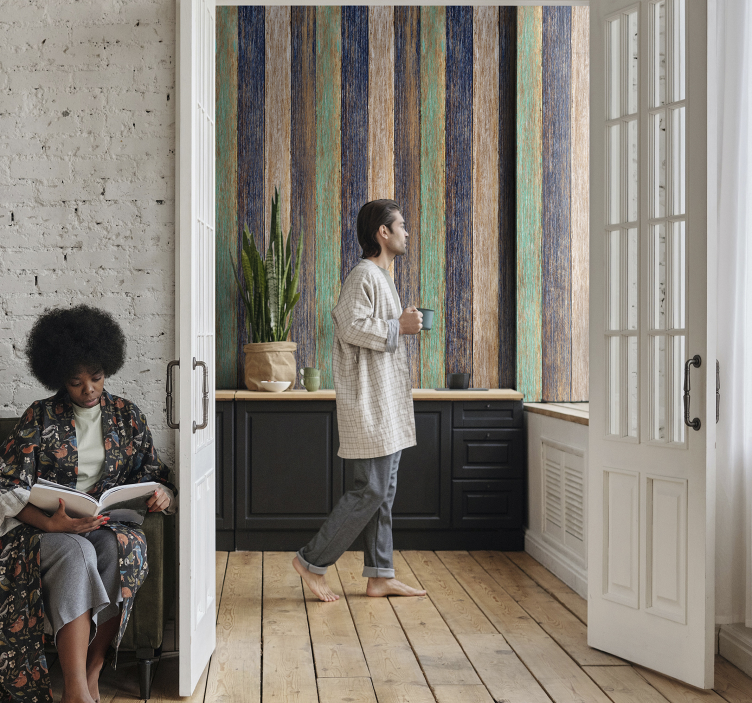 Blue and brown laminate Wood Effect  Wallpaper - TenStickers