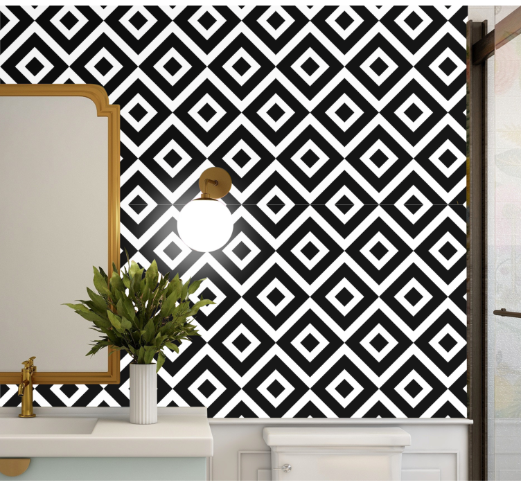 Black and white geometric square wallpaper - TenStickers
