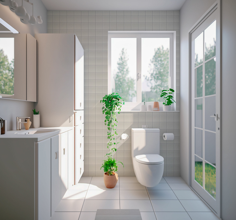 Simple white motif tile effect wallpaper - TenStickers