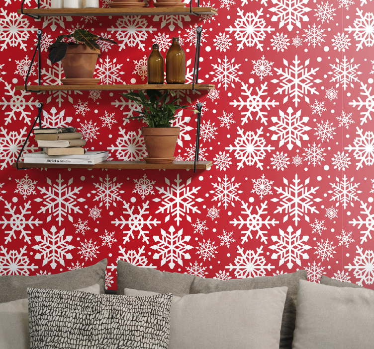 White and red snowflakes holiday christmas wallpaper - TenStickers