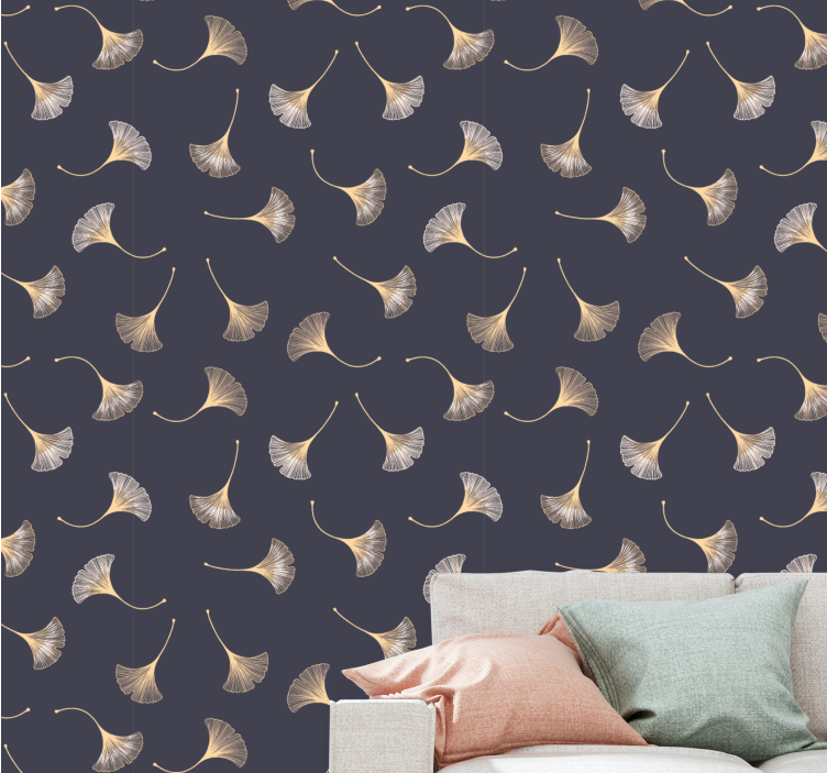 Ginkgo leaf navy & gold modern wallpaper - TenStickers