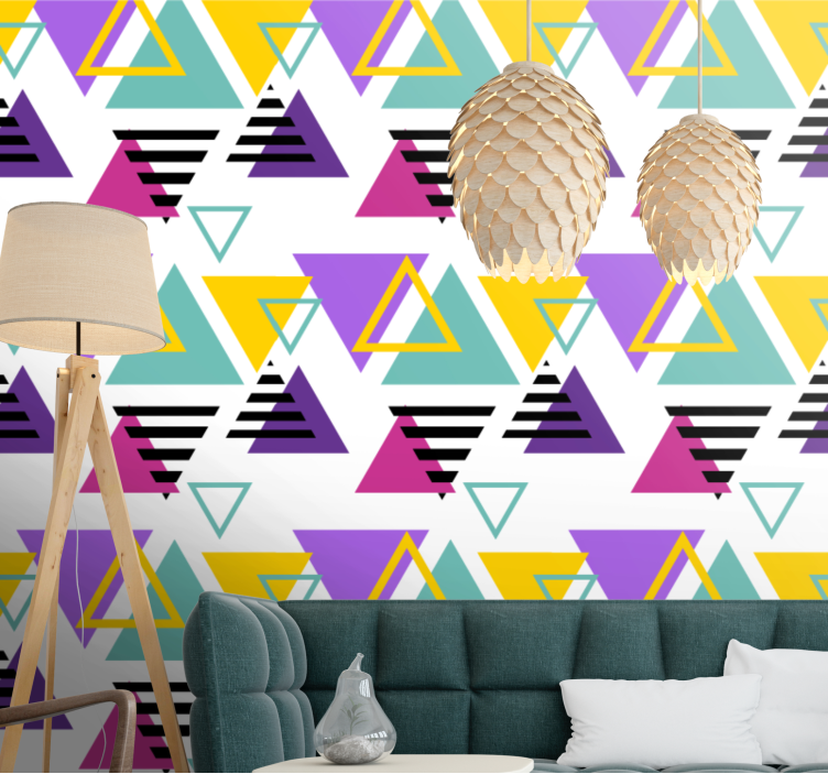 Colorful retro pattern triangles wallpaper - TenStickers