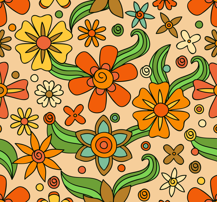 Retro Floral Pattern flowers wallpaper - TenStickers