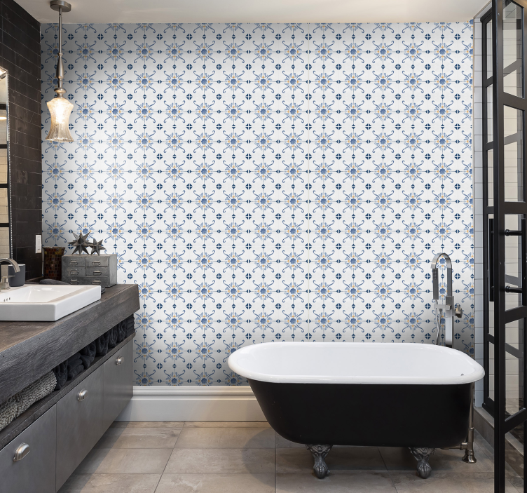 Tile effect wallpaper blue - TenStickers