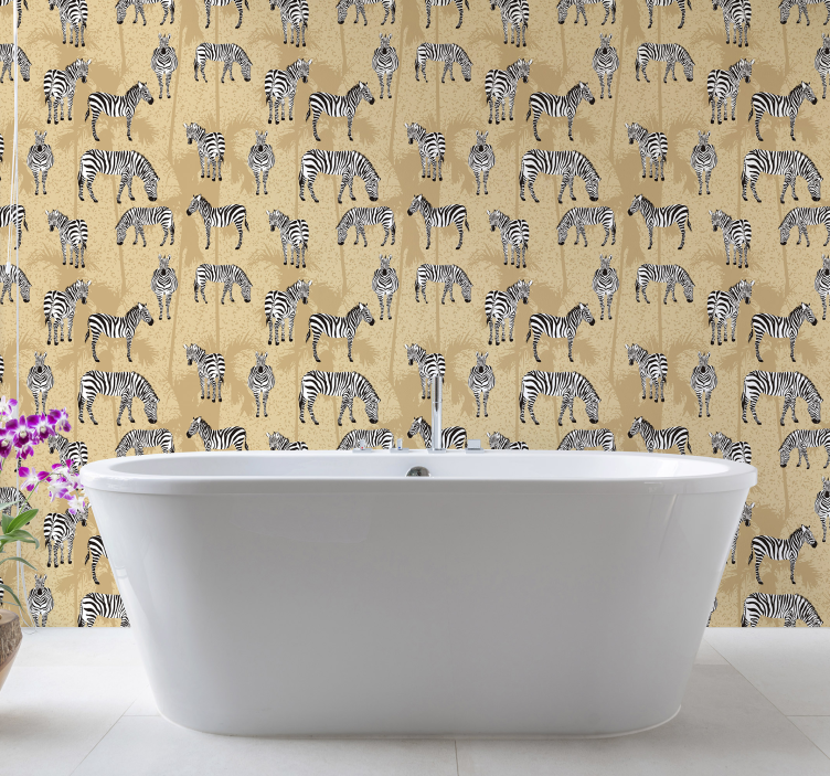 Bathroom wallpaper Zebras safari - TenStickers