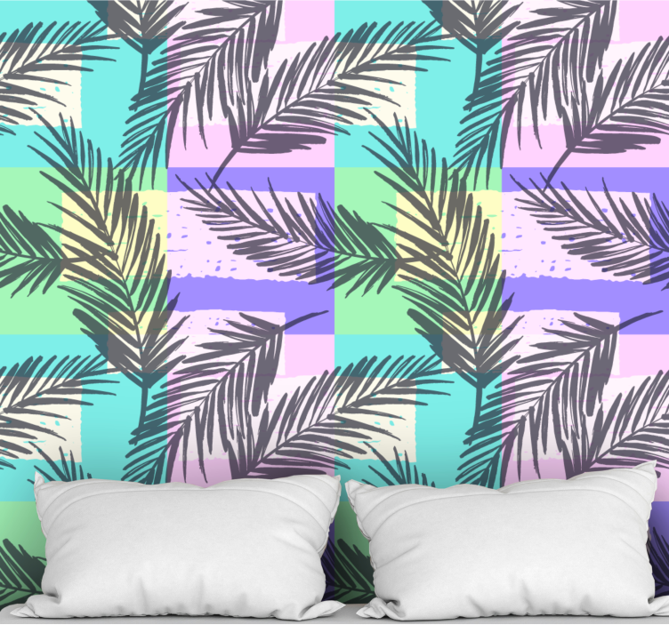 Abstract pastel palm trees jungle themed wallpaper - TenStickers