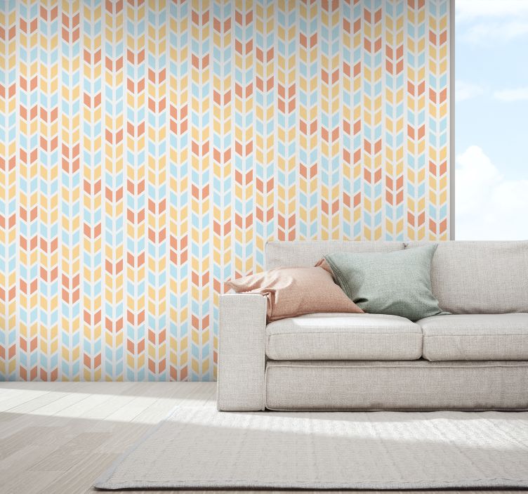 Blue and beige arrows wallpaper geometric - TenStickers