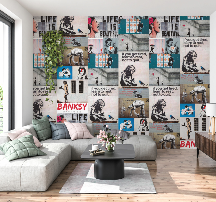 Banksy collage Art Wallpaper - TenStickers