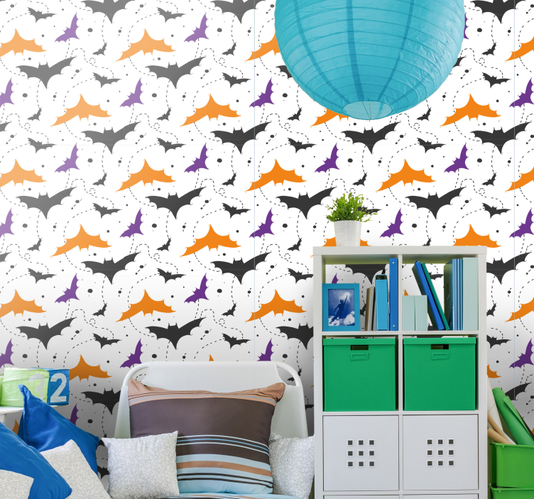 Bats Orange halloween Wallpaper - TenStickers