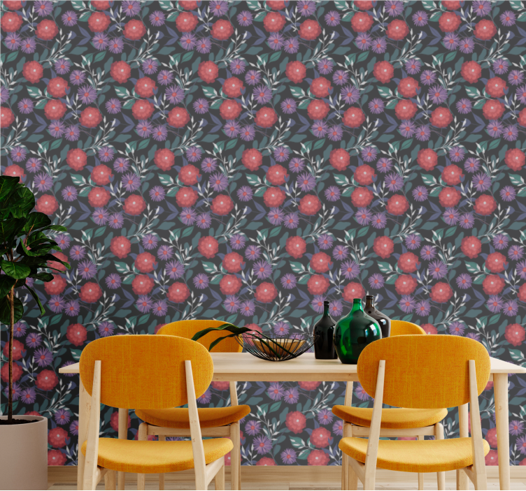Berry burst motif flowers wallpaper - TenStickers