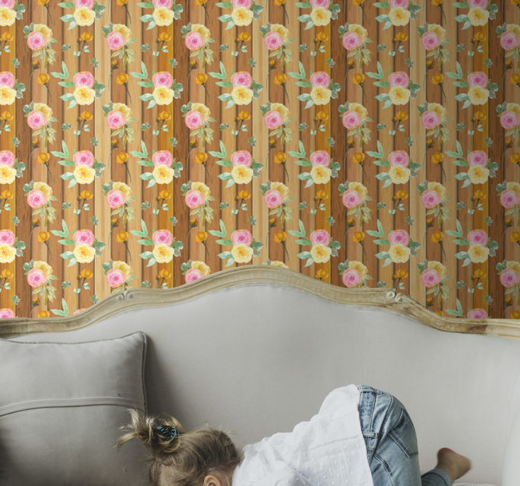 Blossom Stripes flowers wallpaper - TenStickers