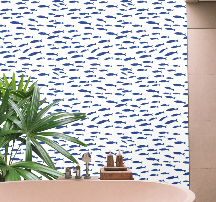 Fishes pattern on white background wallpaper - TenStickers